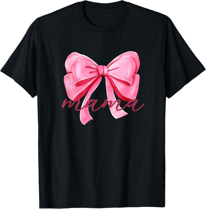 Mama Pink Bow Birthday Baby Shower Family Pink Ribbon T-Shirt