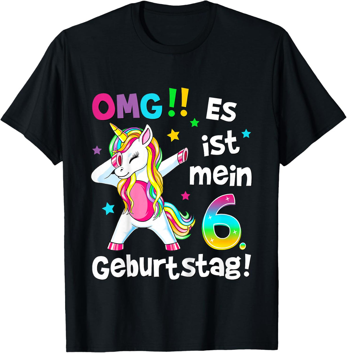 Kids OMG It's My 6th Birthday Girls Party Unicorn , black T-Shirt