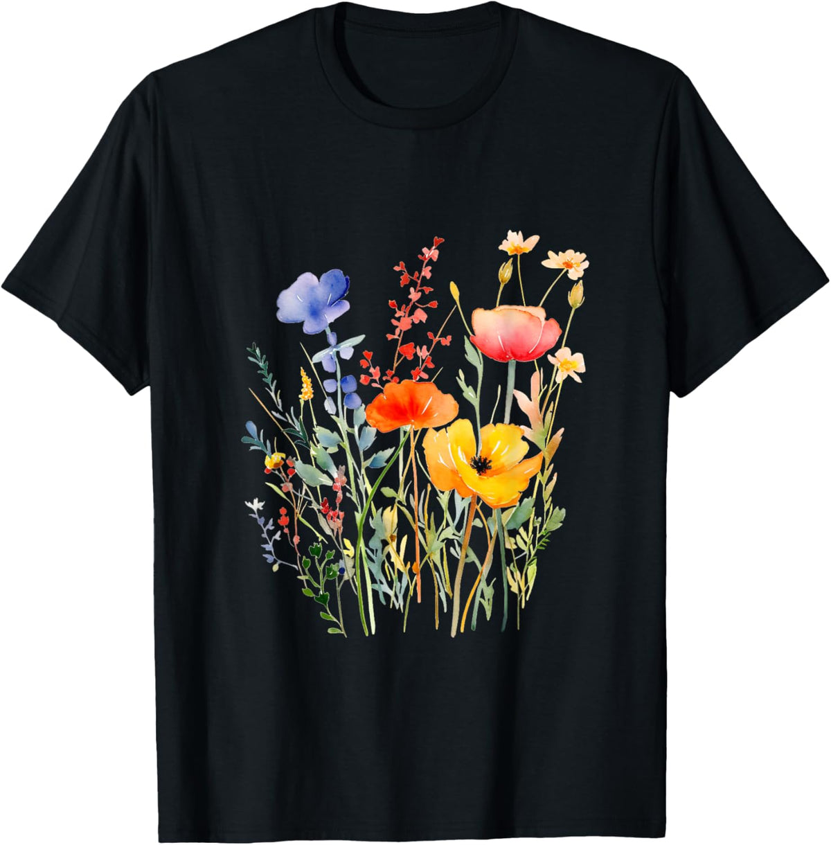 Summer Wildflower Bouquet , Black, S T-Shirt