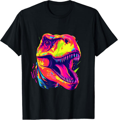 Cute T Rex Neon Brignt Design with Dino T Rex , black T-Shirt