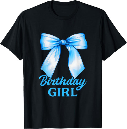 Birthday Girl Blue Coquette Bow Birthday Party Family T-Shirt