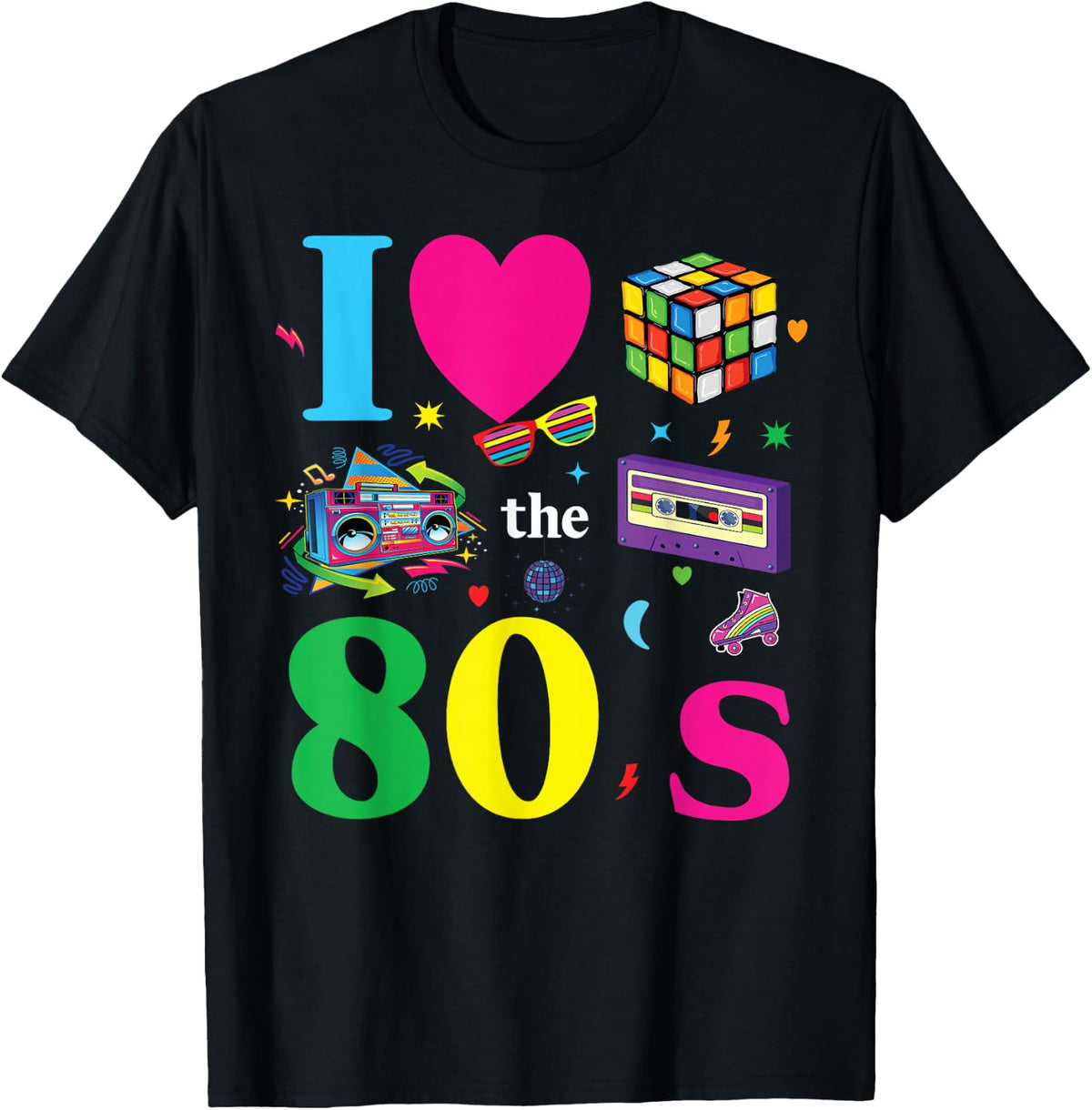 80s Theme Party 80s Costume - I Love the 80s , black T-Shirt