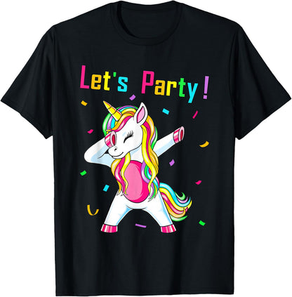 Unicorn Lets Party Outfit Women's Girls Dancing Unicorn , black T-Shirt