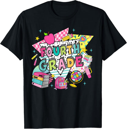 Fourth Grade Teachers Students Retro 90s Back To School T-Shirt