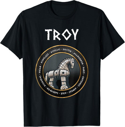 Agema Apparel The Trojan War Heroes of the Iliad Trojan Horse , Small, Black T-Shirt