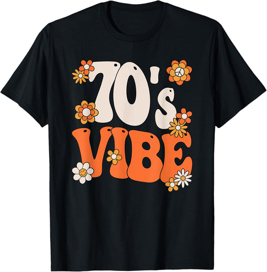 70s Vibe Costume 70s Party Outfit Groovy Hippie Peace Retro , black T-Shirt