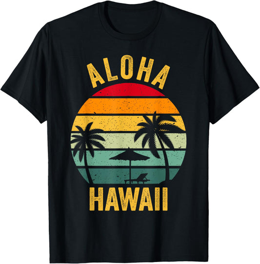 Aloha Hawaii Family Holiday Retro Sunset Hawaiian Island , Black, S T-Shirt