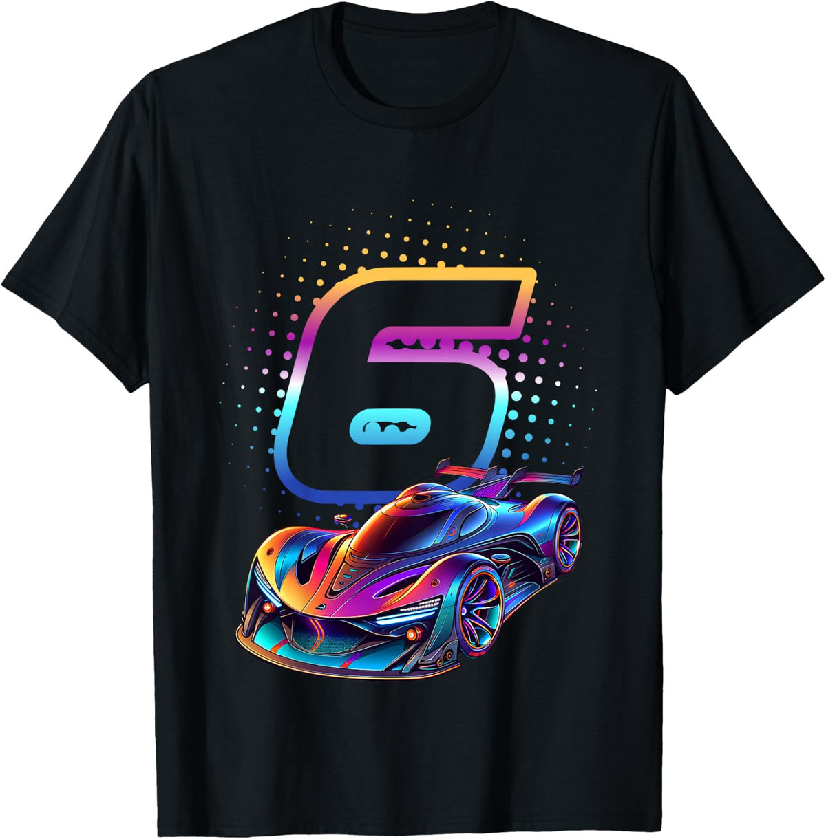 Kids 6 Years Old Racing Car 6th Birthday Futuristic Racing Car , black T-Shirt