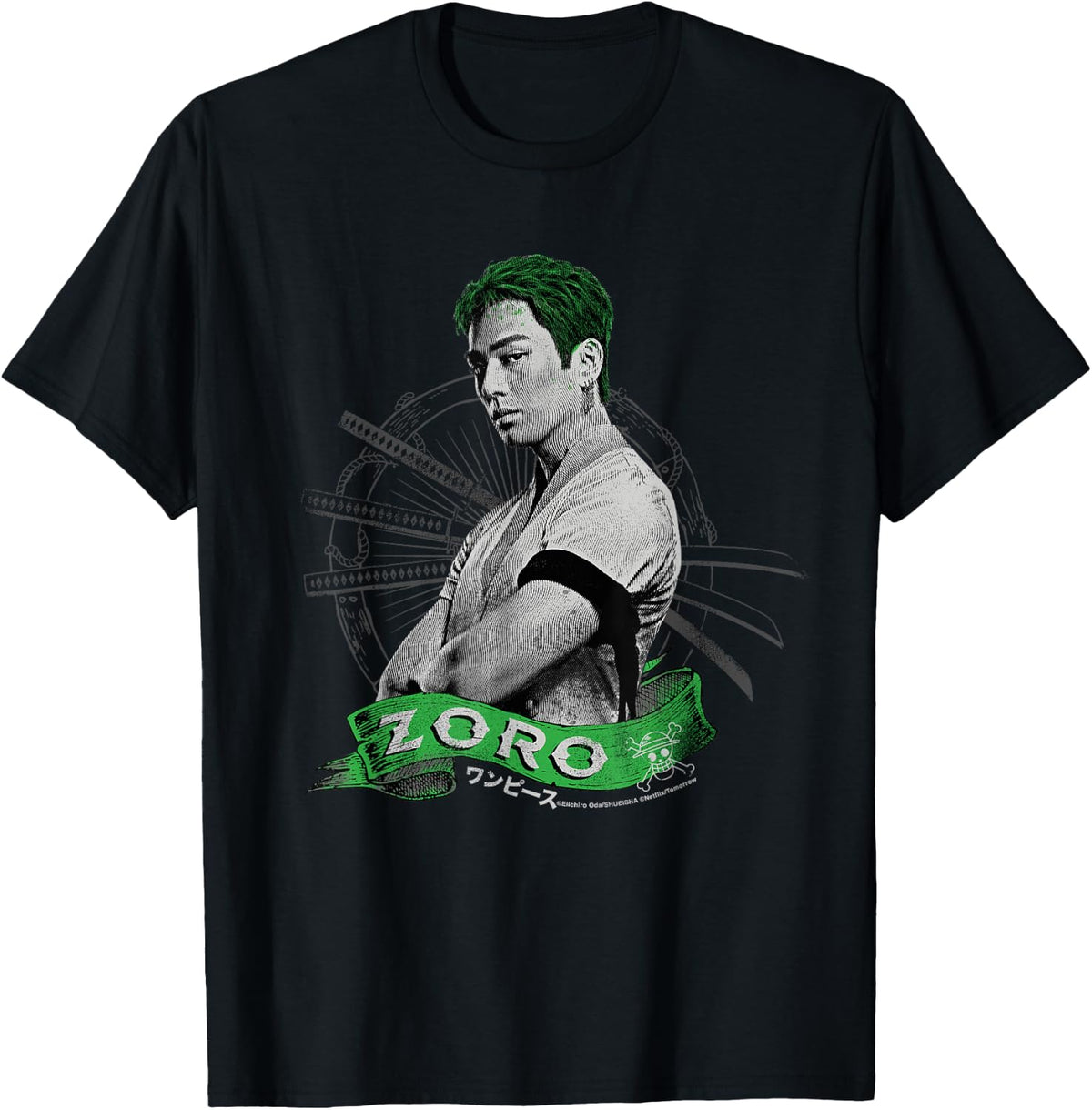 One Piece Roronoa Zoro Live Action Straw Hat Pirate Hunter , Black, S T-Shirt