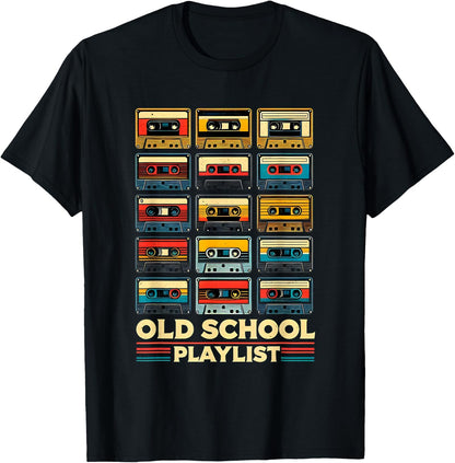 Old School Playlist Retro 80s 90s Cassette Tape Music T-Shirt