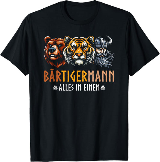 B?RTIGERMANN Alles In Ein Bear Tiger Man Viking , black T-Shirt