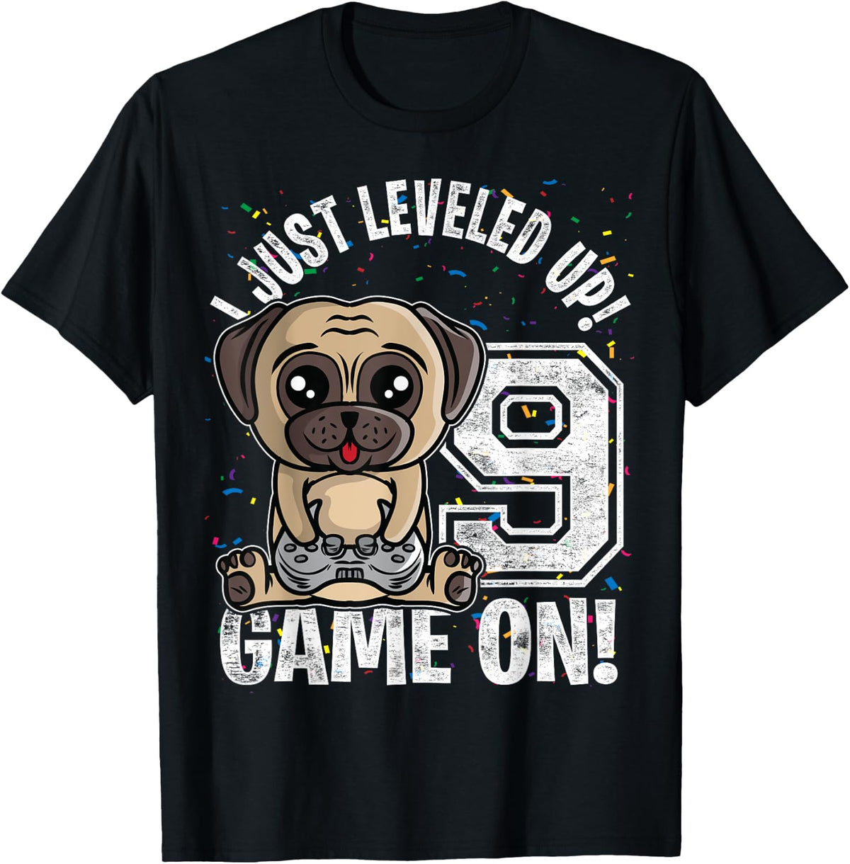9 Years Old 9th Birthday Pug Dog Boy Girl Gifts Video Game T-Shirt