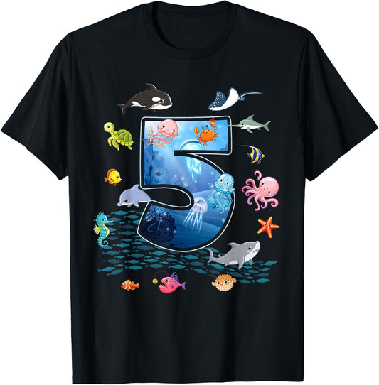 5th Birthday Aquarium Sea Aquatic Animals Lover Boys Girls T-Shirt