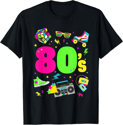 Adult - Black - S - Crew Collar - Cartoon - Crossed - Short Sleeves - EU 38/40 - 80s Theme T-Shirt