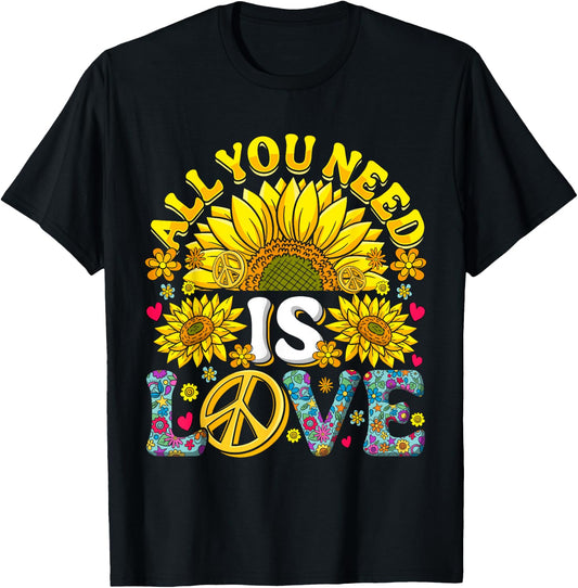 All you need is LOVE Flower Power Love 60s 70s Hippie , black T-Shirt