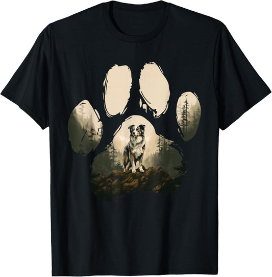 Australian Shepherd Mountain Paw Design Dog Mum Dad , black T-Shirt