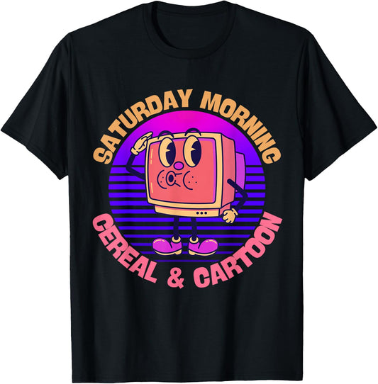 80s 90s Retro Kid Saturday Mornings Cereal And Cartoons T-Shirt