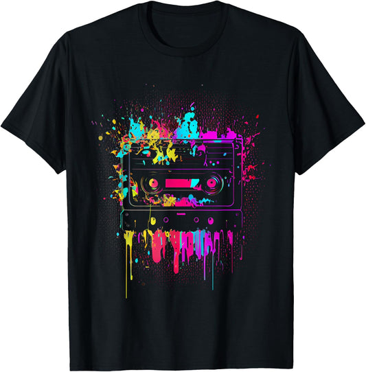 80s 90s Retro Party Fancy Dress Cassette , black T-Shirt