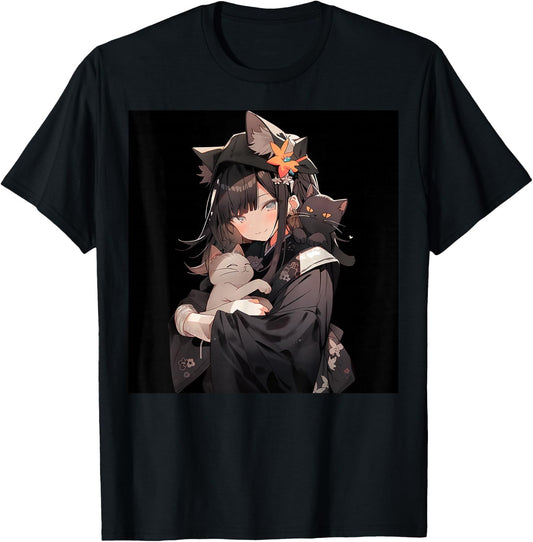Anime and Cat Lovers for Teen Manga Kawaii Graphic Otaku , black T-Shirt