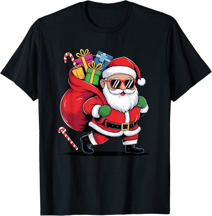 Festive Santa Claus with a cool mood for Christmas and New Year , Black, S T-Shirt