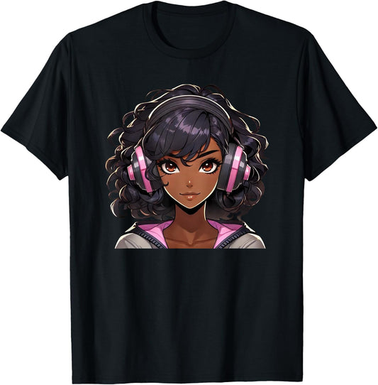 African American Teen Girl Black Anime Shirt Black Girl T-Shirt