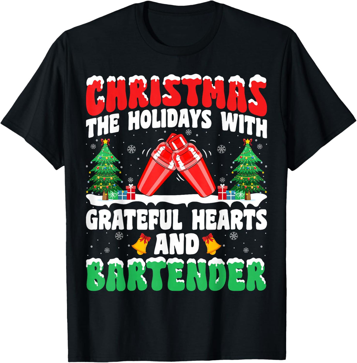 Christmas Holidays with Heart and Bartending Bartender Xmas T-Shirt
