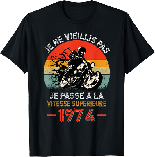 Birthday 50 Years Biker Born In 1974 Vintage Motorcycle Biker , Black T-Shirt