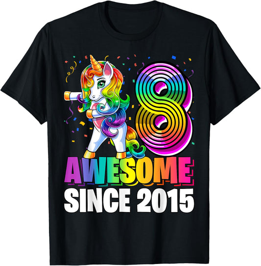 8 Awesome Since 2015 Flossing Unicorn 8th Birthday Girls T-Shirt
