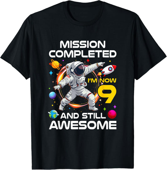 9Th Birthday Astronaut 9 Years Old Outer Space Birthday T-Shirt