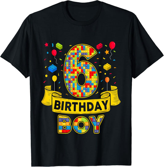 6 Year Old Bday Boy Brick Building 6th Birthday Boy T-Shirt