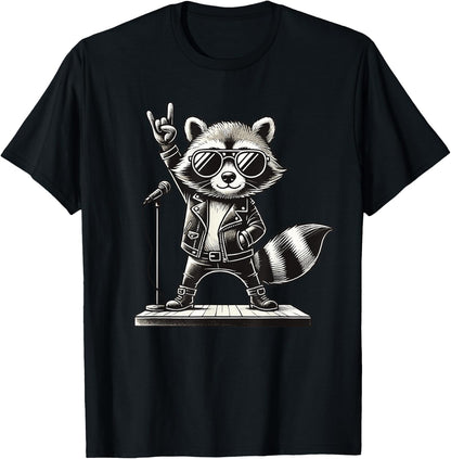 Rock Music & Rocker, Rock Hand, Kids & Boys, Funny Raccoon , Black, S T-Shirt