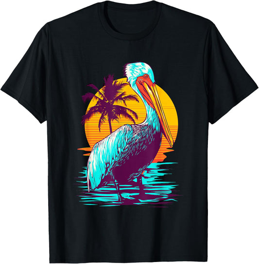 Bird Wildlife Animal Beautiful Nature Vintage Tropical Animal Print Pelican - Black, Small, , Classic Fit, Short Sleeve, Cotton 60% Polyester 40% T-Shirt