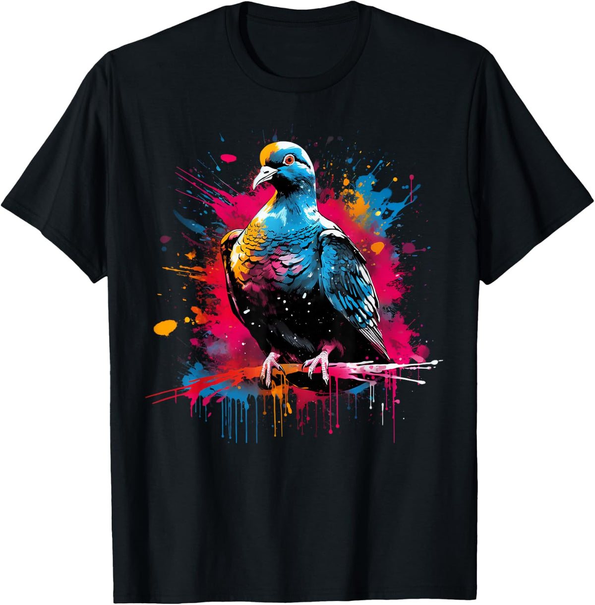 Cool Dove on Colourful Painted Pigeon , black T-Shirt