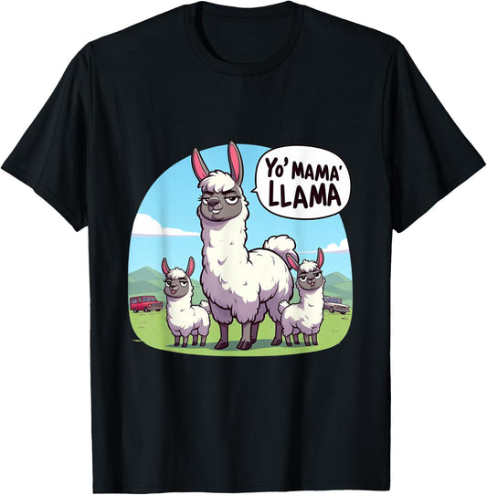 Yo Mama Llama Cartoon 80s 90s Yo Mama Joke T-Shirt