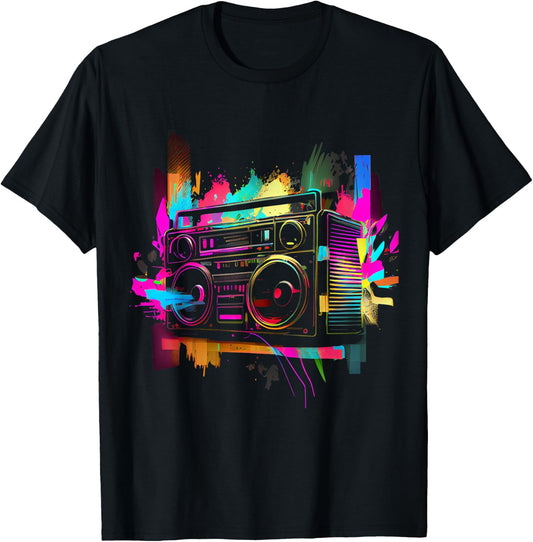 80s 90s Retro Party Fancy Dress Cassette , black T-Shirt