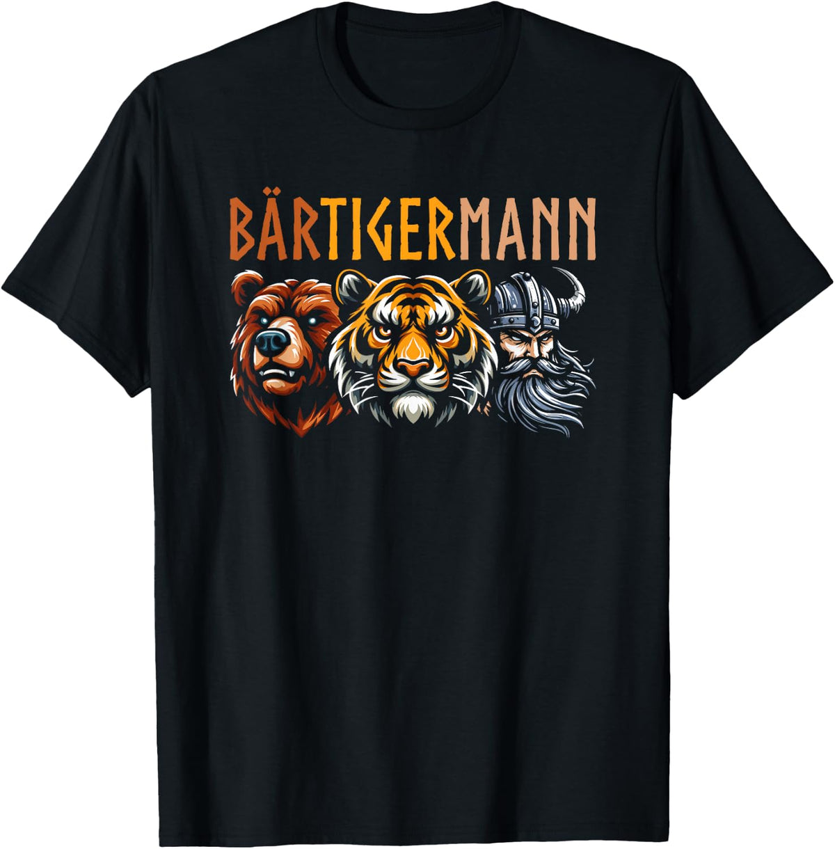 B?RTIGERMANN Bear Tiger Man Beard Viking Bearded Man , black T-Shirt