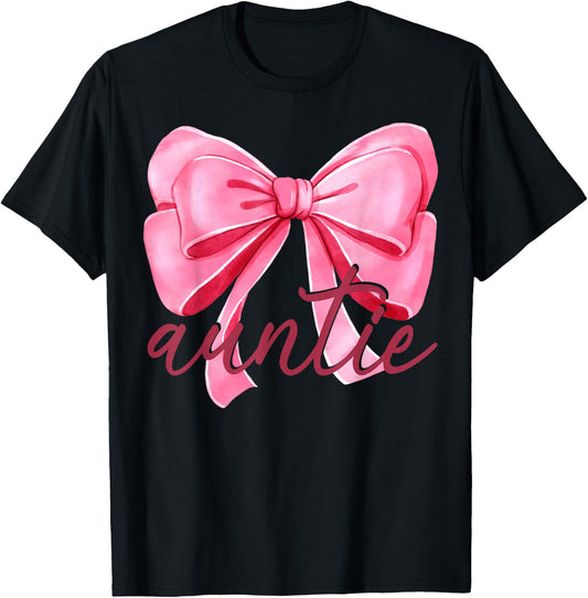 Auntie Pink Bow Birthday Baby Shower Family Pink Ribbon T-Shirt