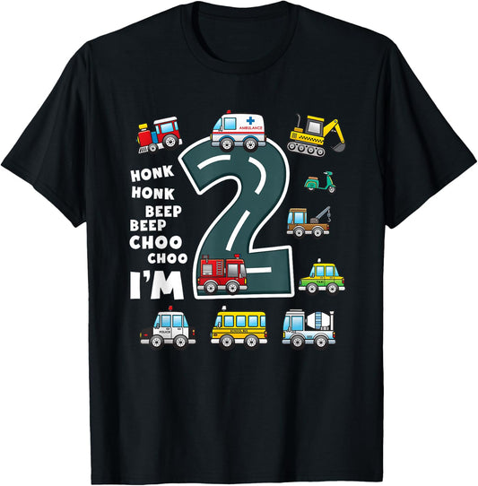 2nd Birthday Boy 2 Year Old Transportation Toddler Truck Car T-Shirt