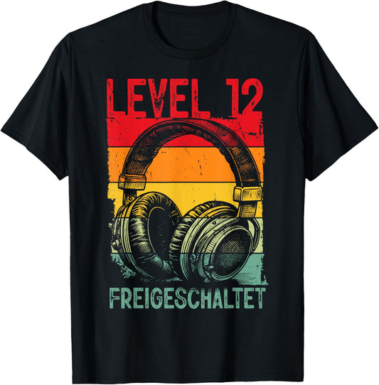 12th Birthday Boys Video Gamer Level 12 Unlocked Boys , black T-Shirt