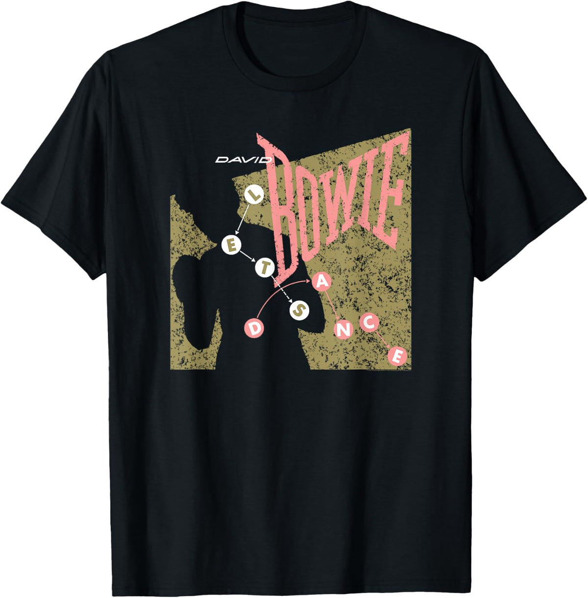 David Bowie Let's Dance Pink and Gold , Black, S T-Shirt