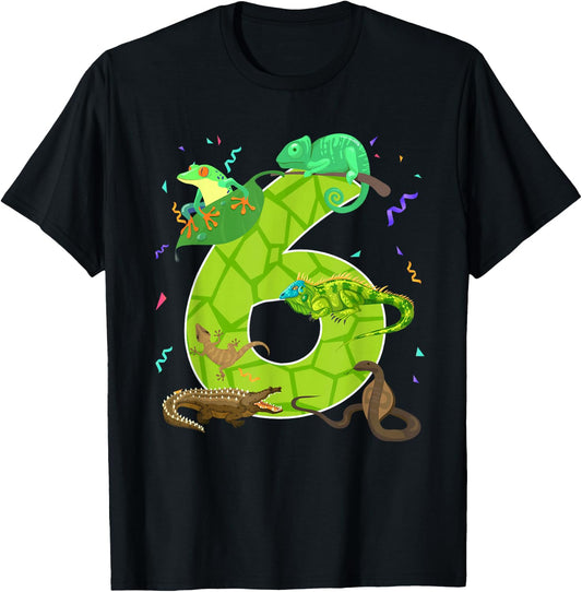6 Year Old Boys Girls 6th Reptile Theme Birthday Party T-Shirt