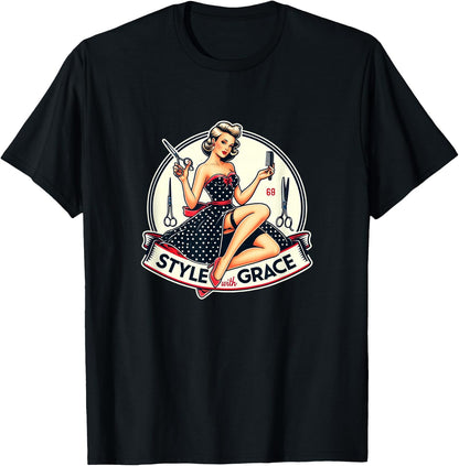 Style With Graphic Pin-Up Grace - S25 , Black, S T-Shirt