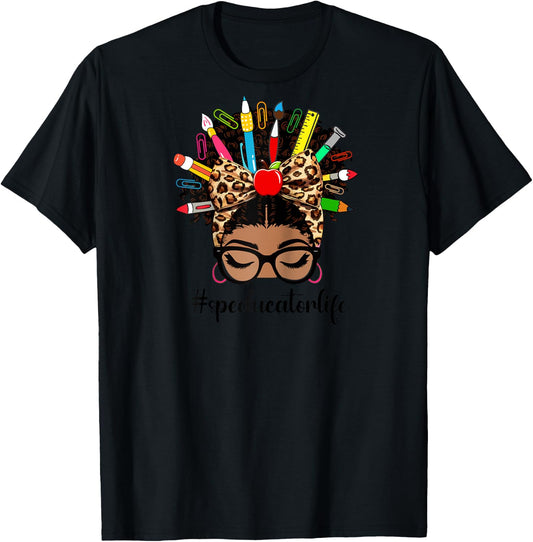 Afro African American Special Education Teacher Messy Bun Raglan Baseball T-Shirt