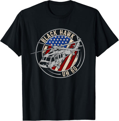 Patriotic USA Flag Military Helicopter UH-60 Black Hawk T-Shirt