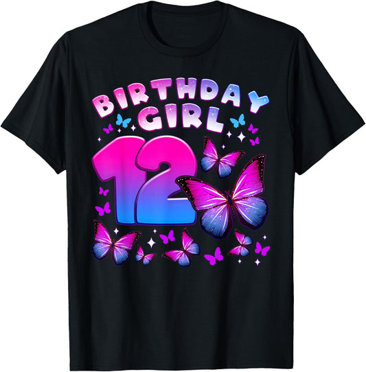 Birthday Girl 12 Years Old Butterfly Number 12 T-Shirt