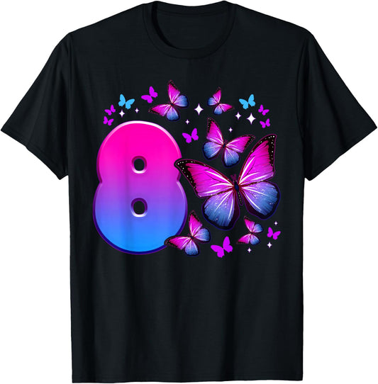 Birthday Girl 8 Years Old Butterfly Number 8 T-Shirt