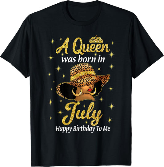 A Queen Was Born In July Leopard Hat Black Women T-Shirt