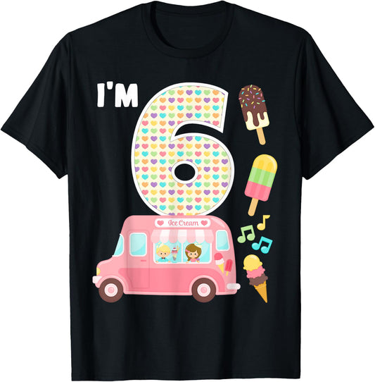 6th Birthday Crew Ice Cream Truck I'm 6 Bday Ice Cream Party T-Shirt