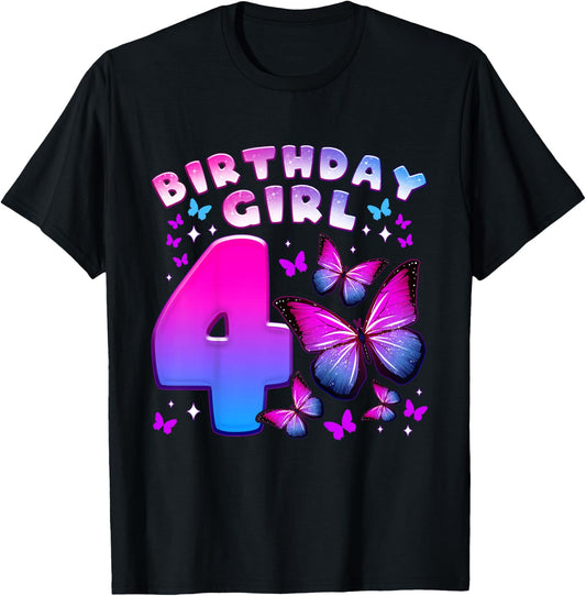 Birthday Girl 4 Years Old Butterfly Number 4 T-Shirt