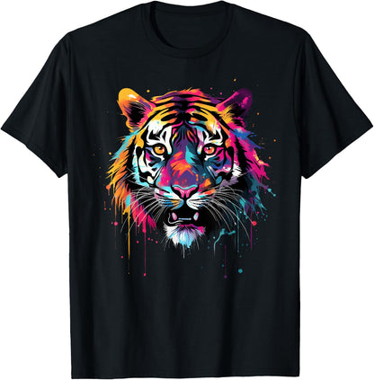 Cool Tiger on Colourful Painted Tiger , black T-Shirt